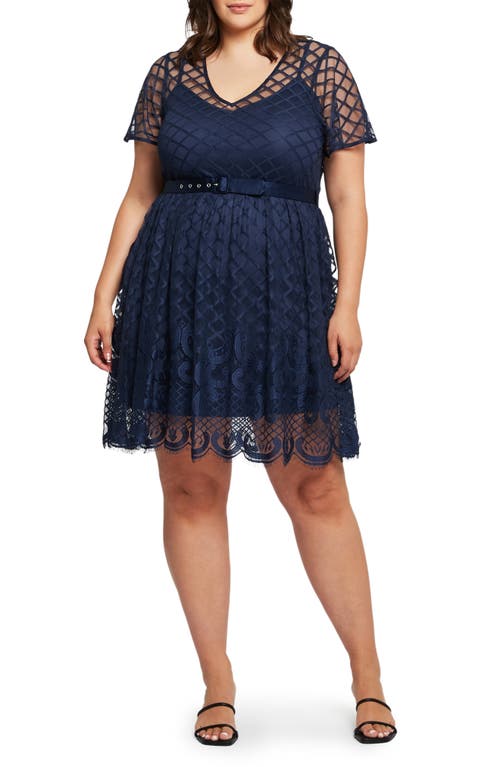 Estelle Catalina Lace Belted Dress Navy at Nordstrom,