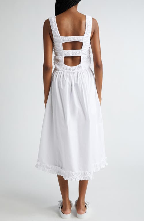 Shop Ganni Smock Bodice Organic Cotton Poplin Midi Dress In Bright White