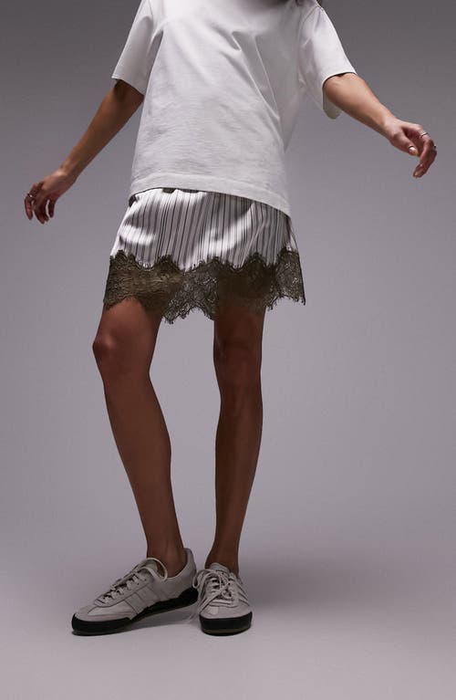 Stripe Lace Detail Miniskirt in White