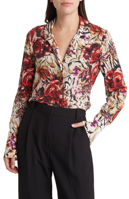 KOBI HALPERIN Lola Floral Silk Button-Up Shirt in Ivory Multi at Nordstrom, Size Medium