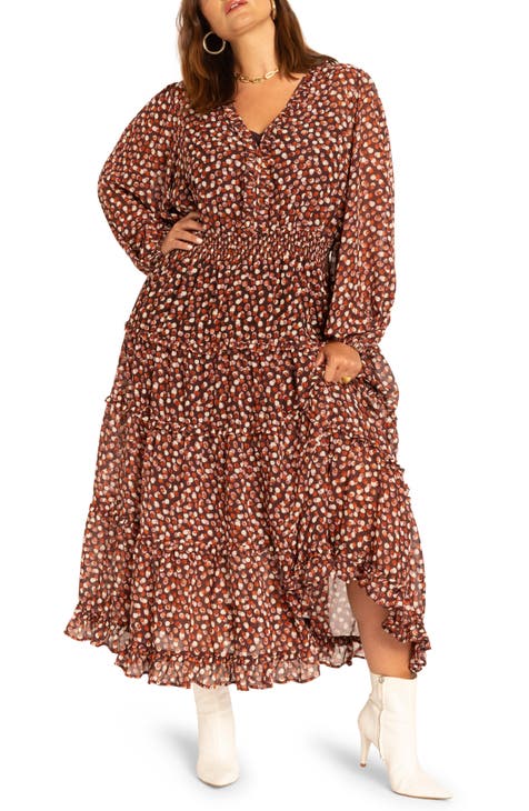 CeCe Women's Animal Print Smocked-Waist Flutter-Sleeve Maxi Dress