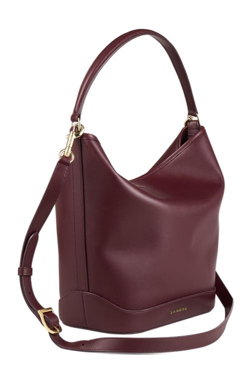 Shop Sandro Leather Bucket Bag Tangoso In Bordeaux