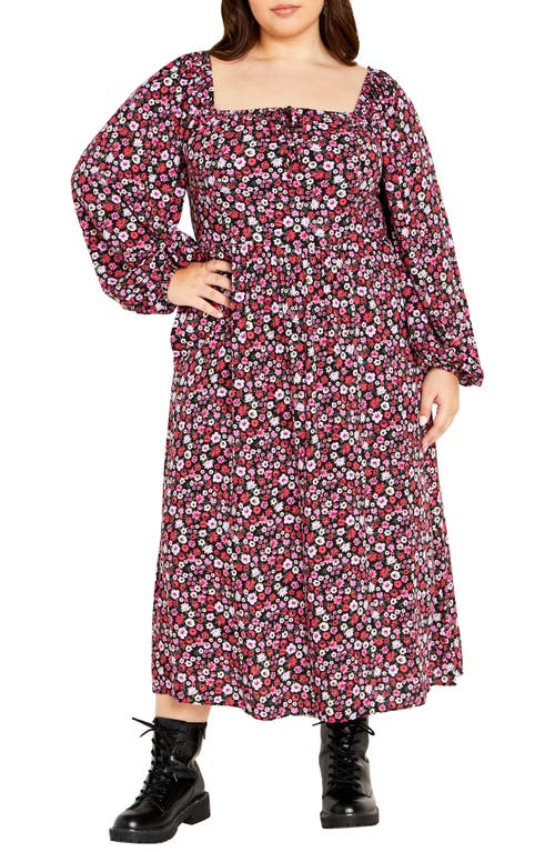 City Chic Jessie Floral Long Sleeve Dress in Retro Floral at Nordstrom
