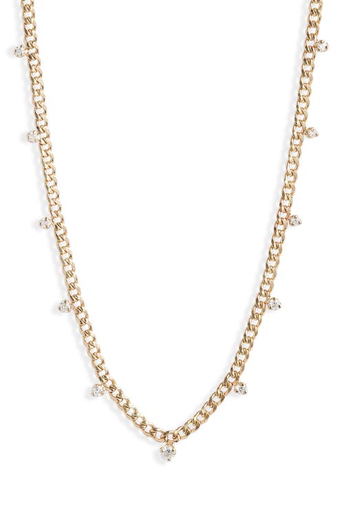 Zoë Chicco 14K Gold Curb Chain Diamond Station Necklace in Yellow Gold at Nordstrom, Size 16