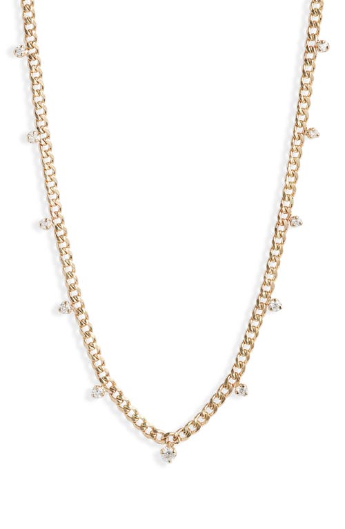 Shop Zoë Chicco 14k Gold Curb Chain Diamond Station Necklace In Yellow Gold