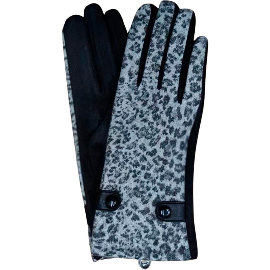 Marcus Adler Leopard Print Jersey Gloves In Grey Black