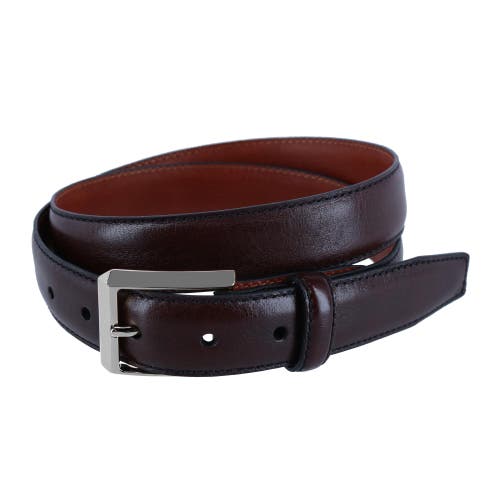 Shop Trafalgar 30mm Pebble Grain Leather Belt With Silver Buckle In Brown