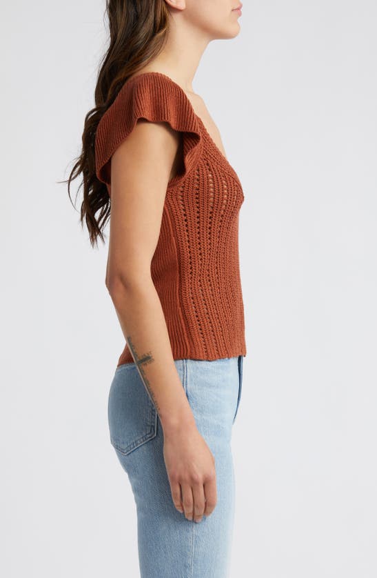 Shop Treasure & Bond Open Stitch Linen Blend Sweater In Rust Sequoia