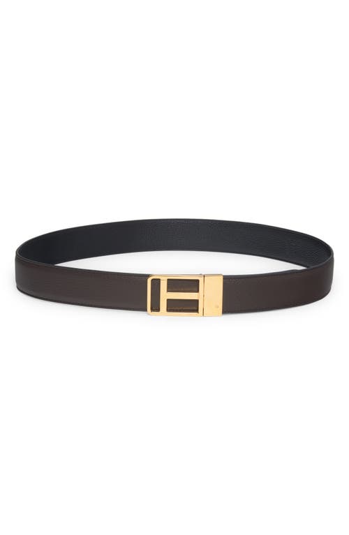 Tom Ford Framed T Buckle Reversible Soft Grain Leather Belt In Black