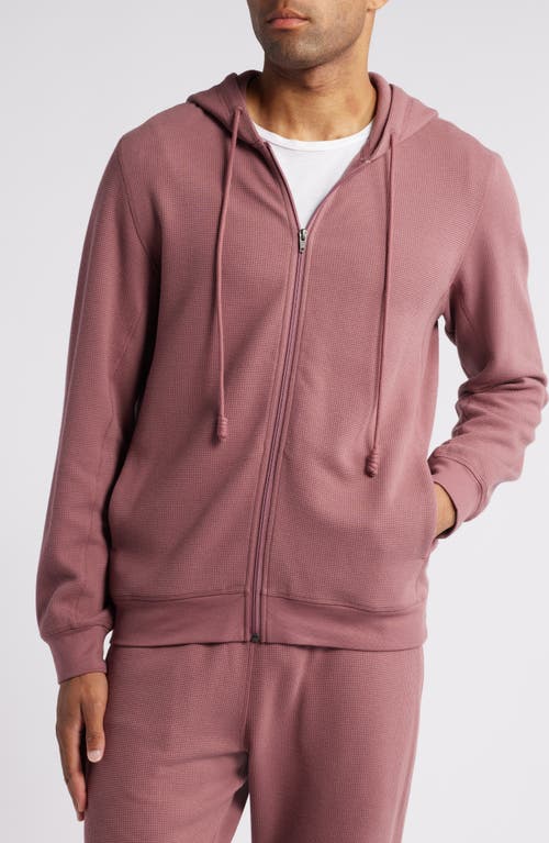 Daniel Buchler Waffle Texture Zip Hoodie In Rust