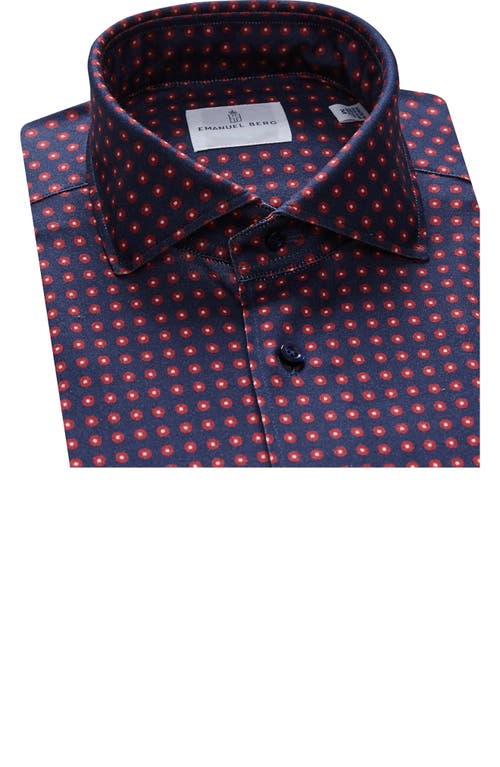 Shop Emanuel Berg 4flex Modern Fit Print Knit Button-up Shirt In Blue/dark Red