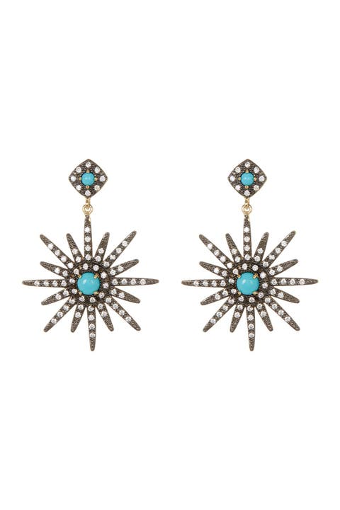 14K Yellow Gold Plated Turquoise & Swarovski Crystal Accented Starburst Earrings