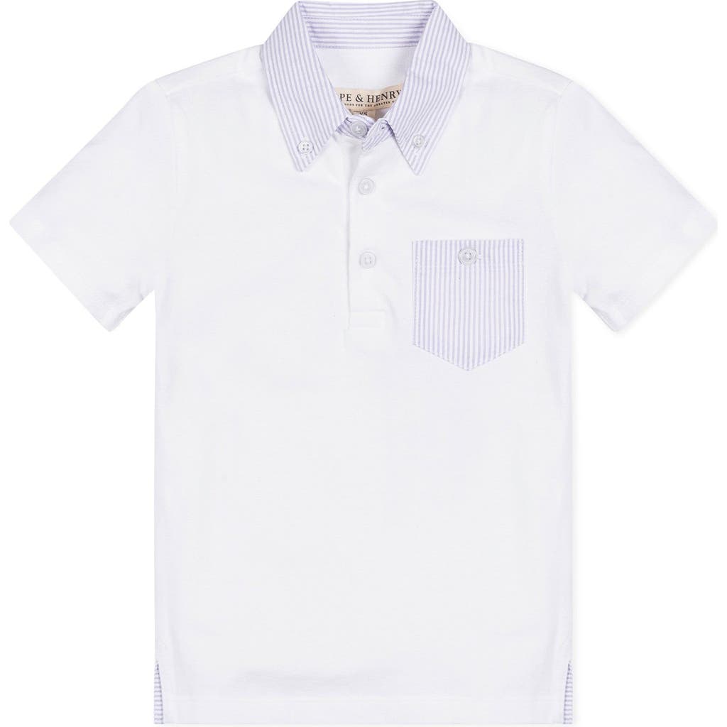 Hope & Henry Baby Boys' Organic Jersey Polo With Seersucker, Infant In White With Lavender Trim