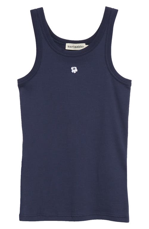 Shop Marimekko Kedol Unikko Rib Tank Top In Dark Navy/off White