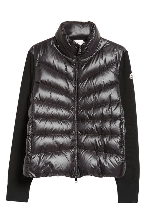 Moncler Quilted Down & Wool Knit Cardigan In Black