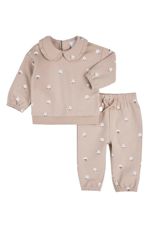 FIRSTS by Petit Lem Floral Cotton Sweatshirt & Sweatpants Set in Dusty Pink 