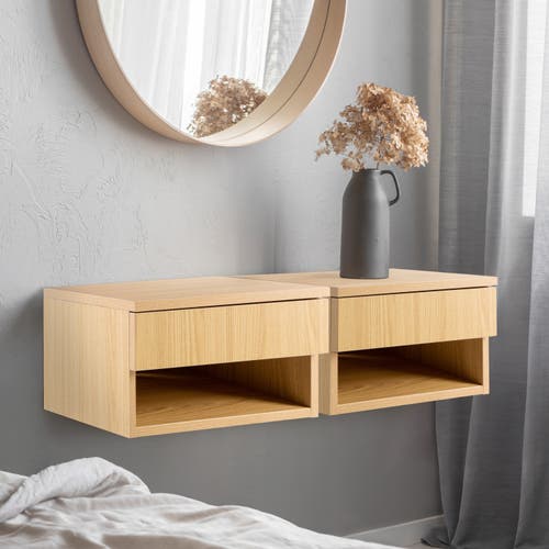Jonathan Y Ettore Mid-century Modern Floating Wall Mounted Nightstand With Soft-close Drawer And Cab In Light Oak
