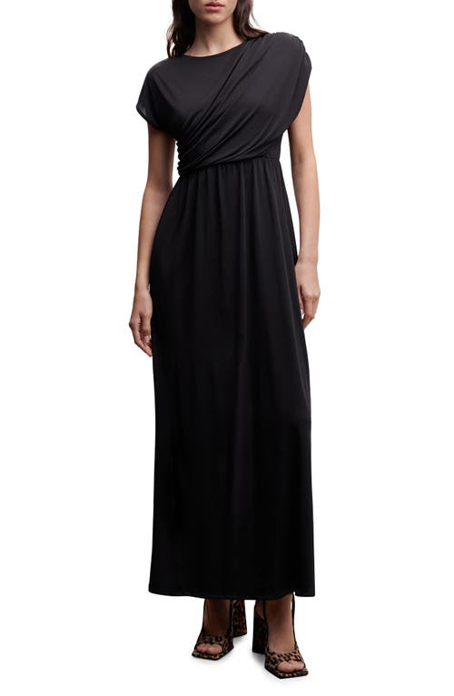 MANGO Drape Front Satin Dress in Black