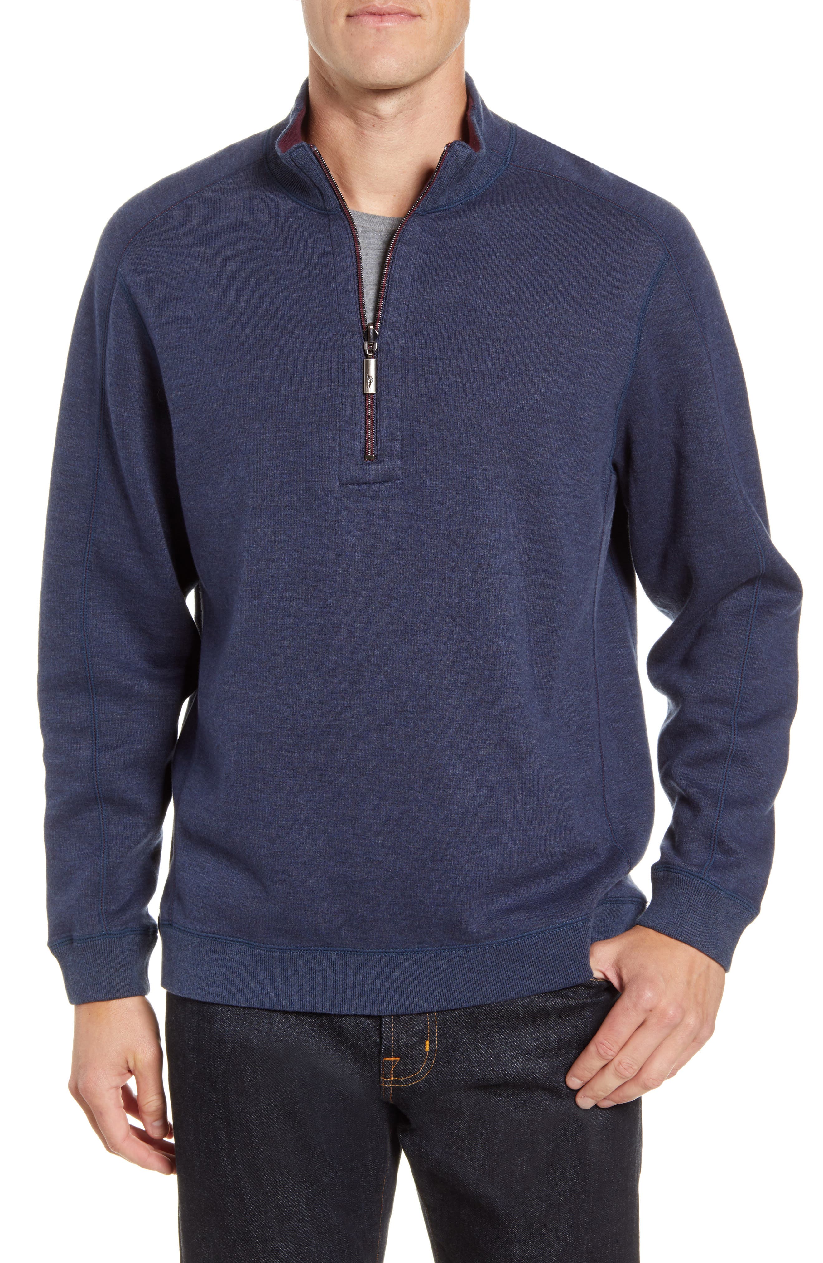 Tommy Bahama Flipsider Reversible Quarter-zip Pullover In Island Navy Heather