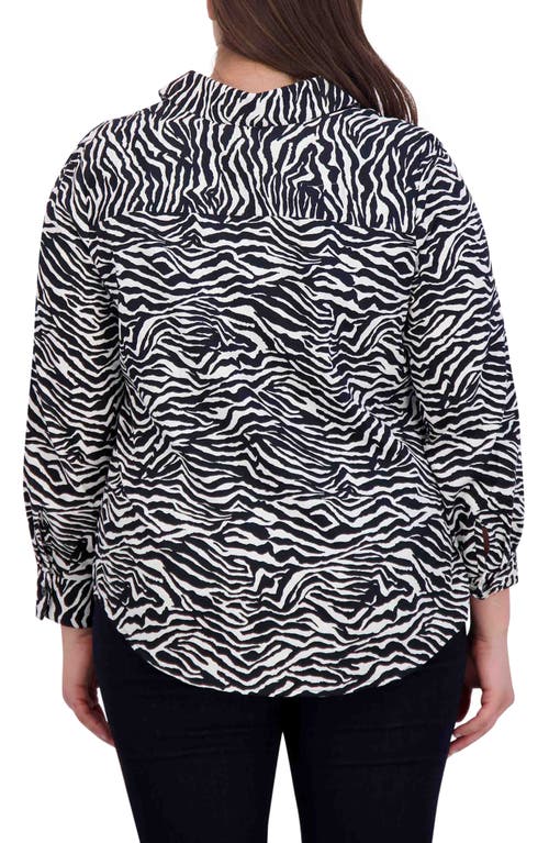 Foxcroft Mary Zebra Print Cotton Button-up Shirt In Black/white