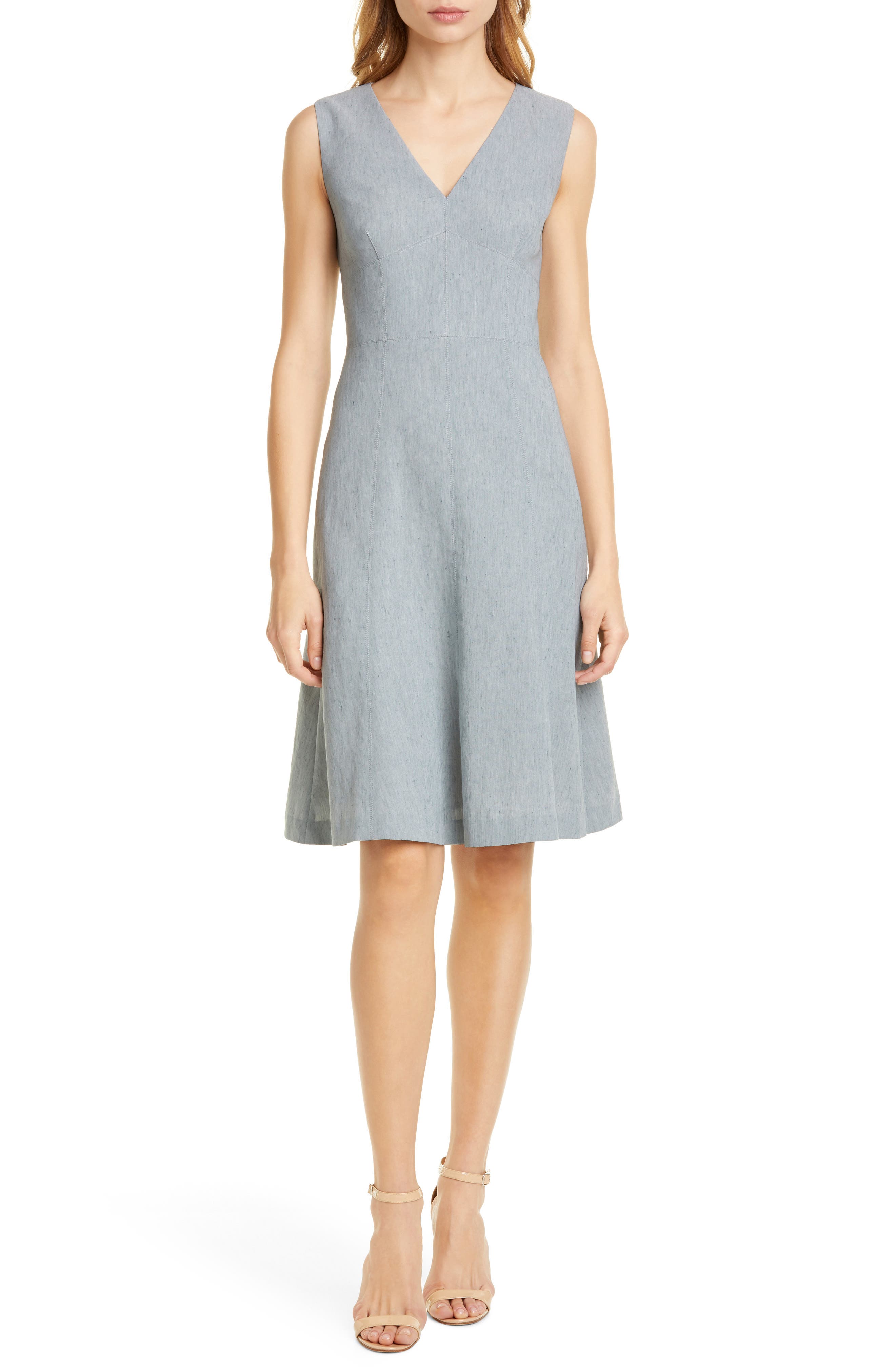 Tailored By Rebecca Taylor Sleeveless Linen Blend Fit & Flare Dress, Grey