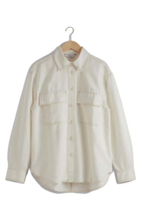 Shop & Other Stories Topstitch Pocket Cotton Blend Shirt In White Dusty Light