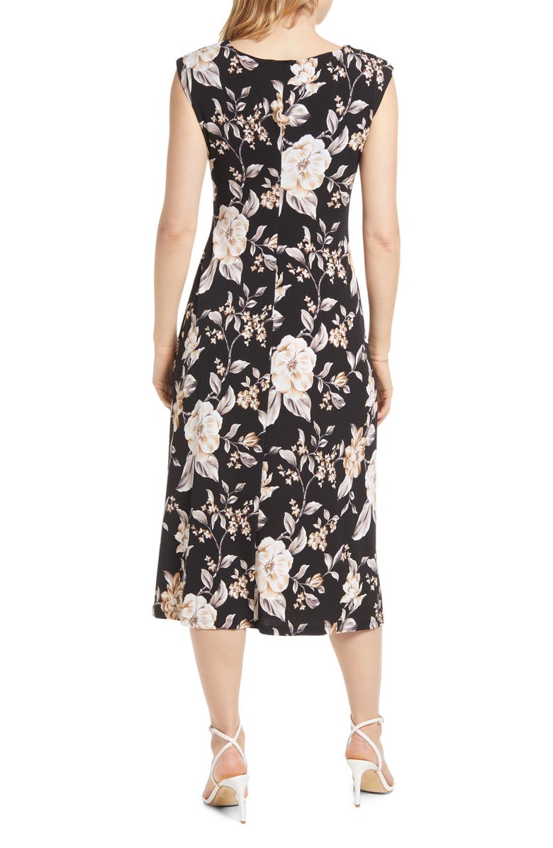 Connected Apparel Floral Print Cowl Neck Midi Dress | Nordstrom