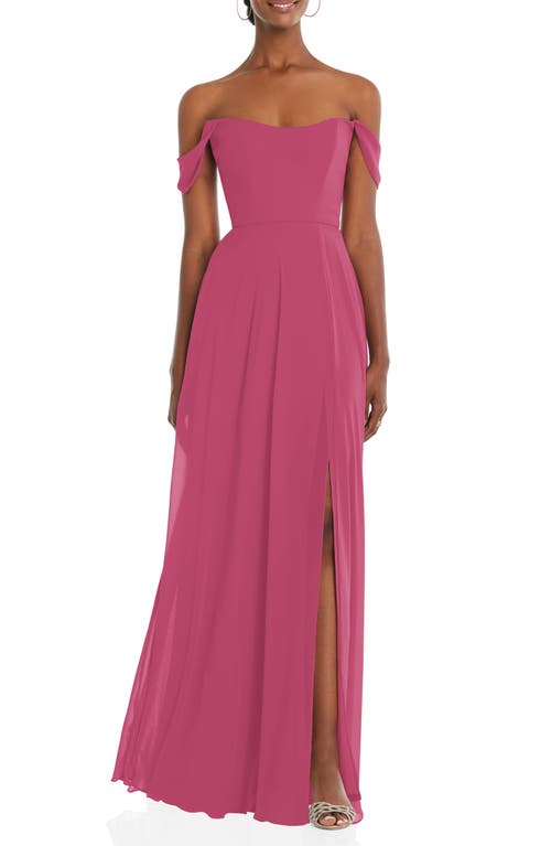 After Six Off the Shoulder Evening Gown in Tea Rose
