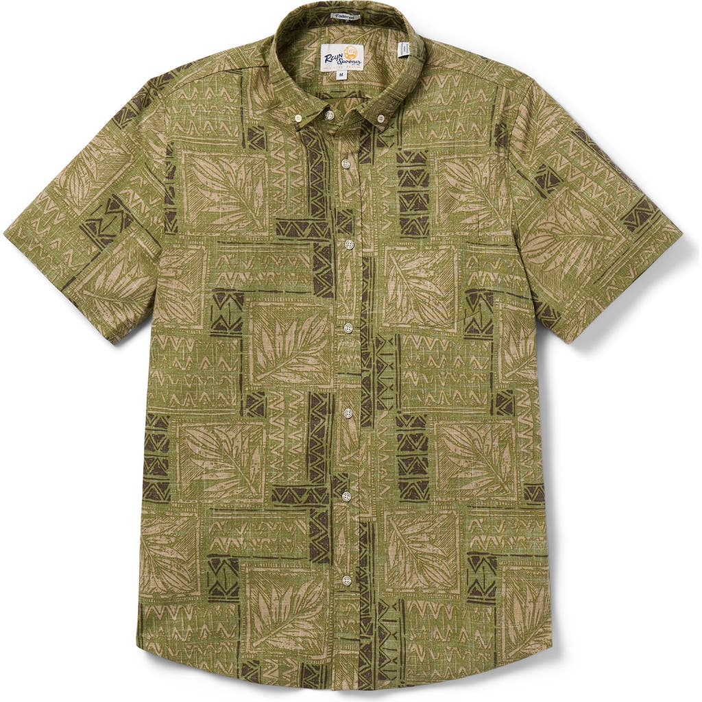 Reyn Spooner Dusty Fronds Tailored Fit Short Sleeve Button-down Shirt In Olive