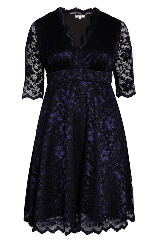 Kiyonna Women's Plus Size Mon Cherie Floral Lace Cocktail Dress In Violet Noir