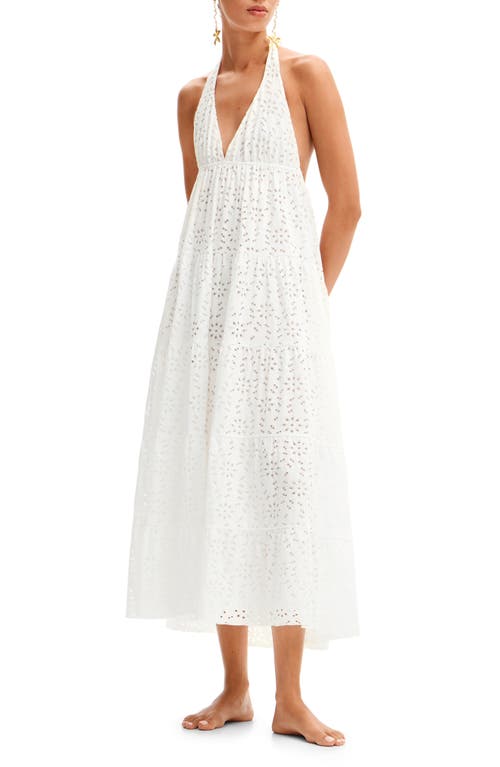 Desigual Long Plunging Halter Dress White at Nordstrom,