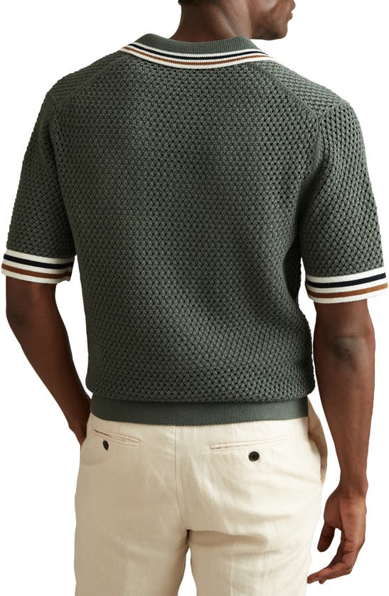 Shop Reiss Coulson Short Sleeve Polo Sweater In Dark Sage Green