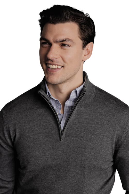 Charles Tyrwhitt Pure Merino Zip Neck Sweater In Grey
