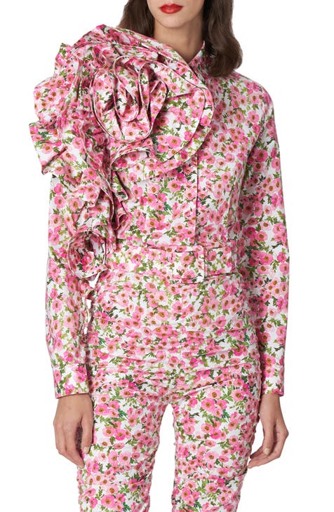 Anemone Print Dramatic Rosette Blouse