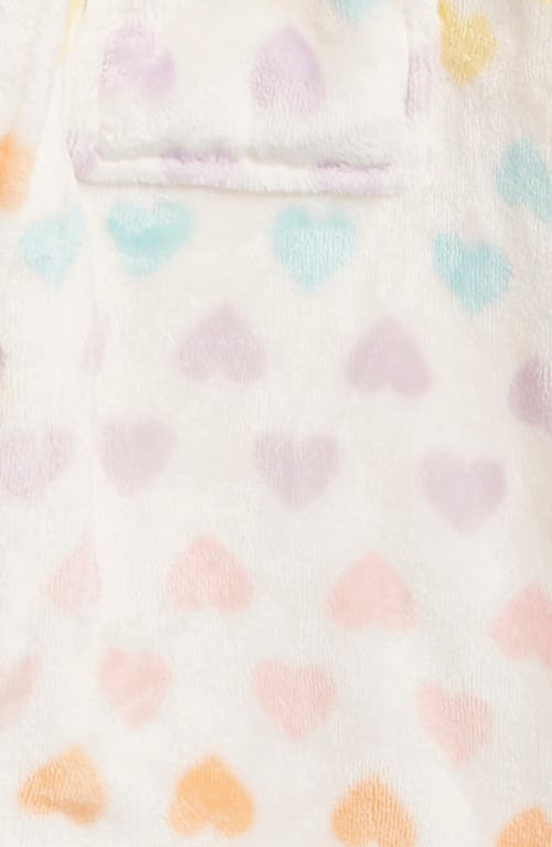 Nordstrom Kids' Print Fleece Hooded Robe In Ivory Egret Pastel Hearts