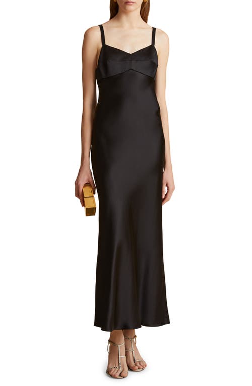 Khaite Joely Empire Waist Satin Dress Black at Nordstrom,