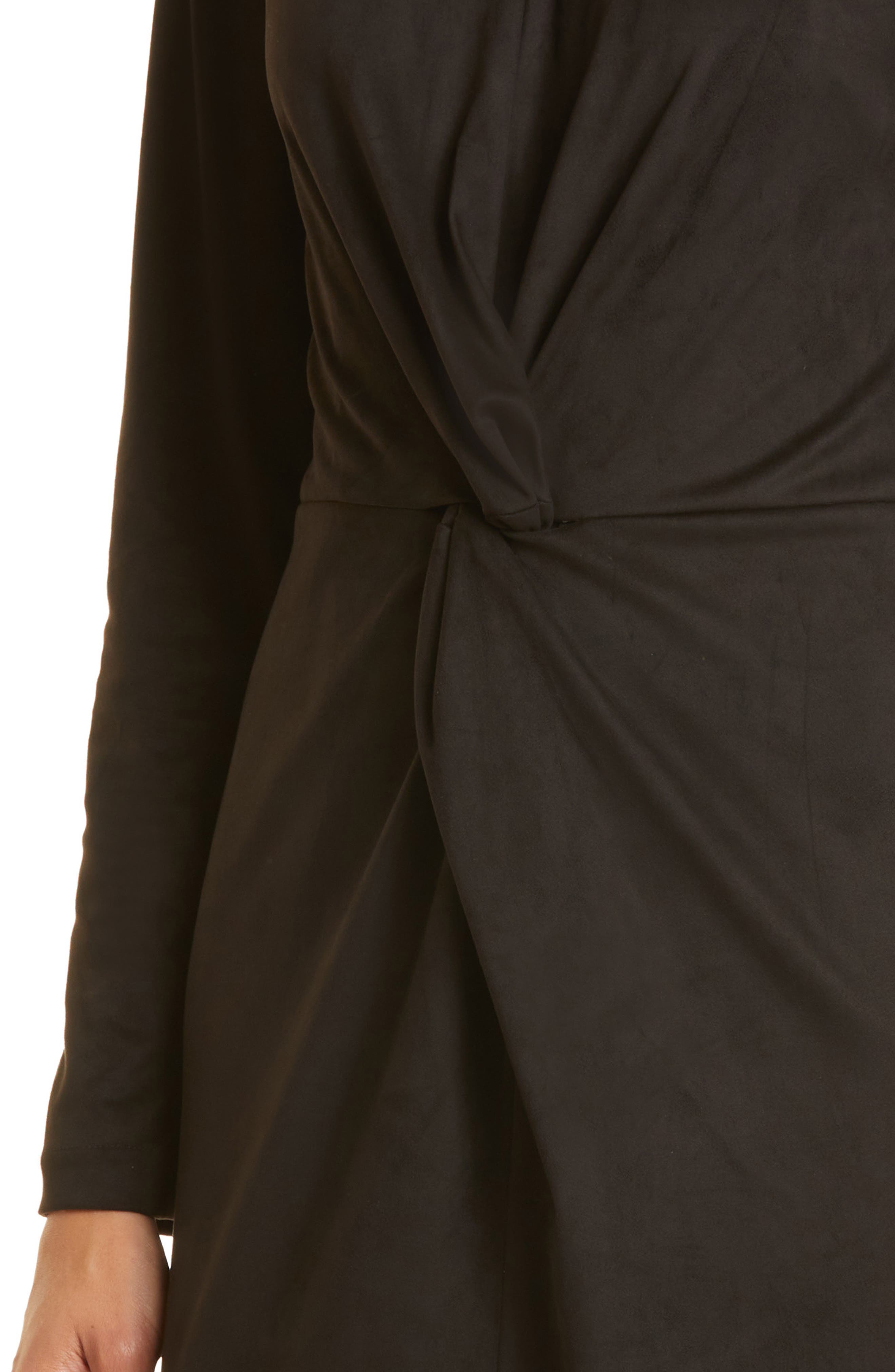 Donna Karan New York Front Twist Long Sleeve Faux Suede Dress in Black at Nordstrom, Size 12