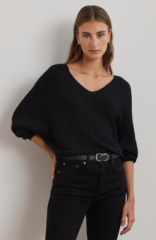 Shop Lauren Ralph Lauren Dolman Sleeve Cotton Blend Sweater In Black