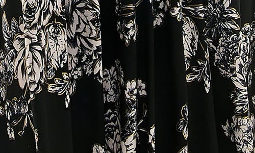 Nina Leonard Sylvia Floral A-line Midi Dress In Black/tan Foil