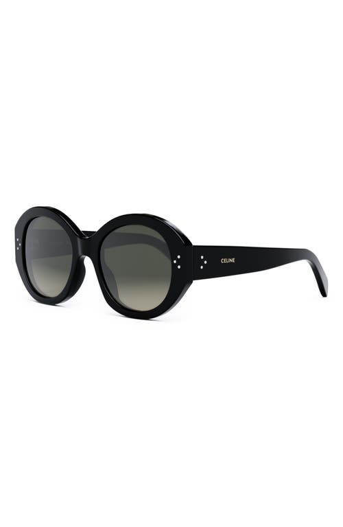 Shop Celine Bold 3 Dots 53mm Polarized Gradient Round Sunglasses In Shiny Black/gradient Brown