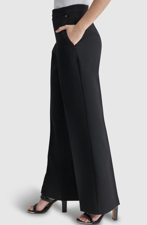 Shop Dkny Double Weave Wide Leg Pants In Black