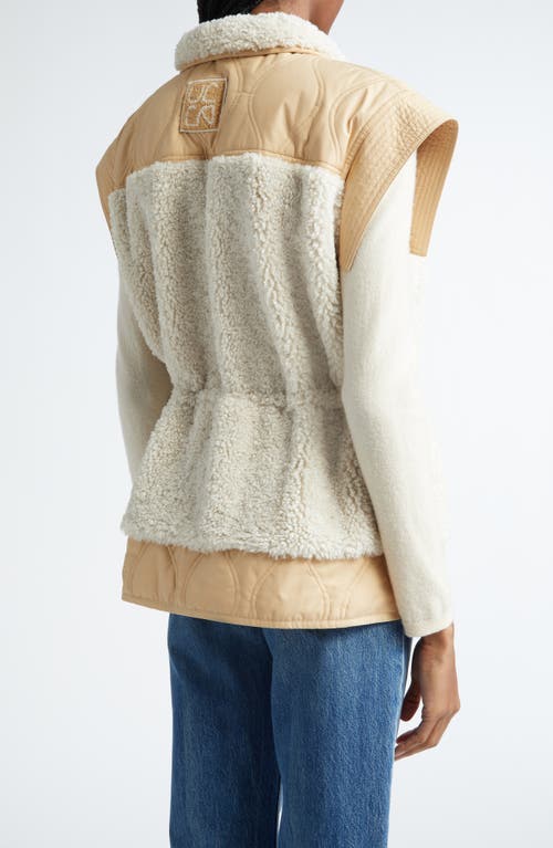 Shop Ulla Johnson Shiloh Faux Shearling Mixed Media Vest In Driftwood