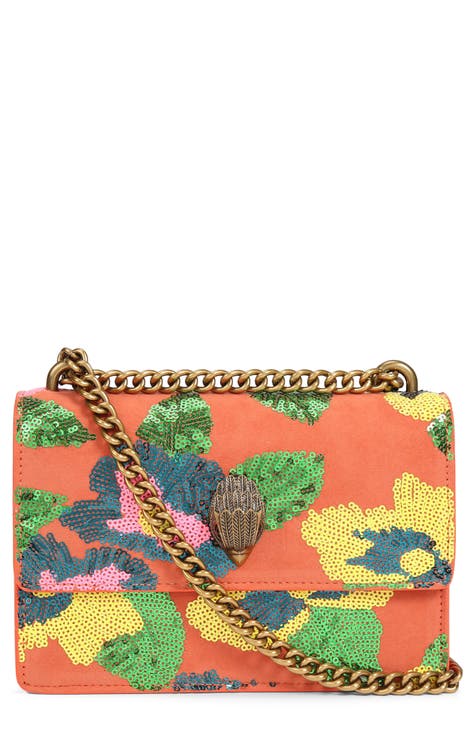 ELECTRIC ORANGE CROSSBODY BAG WITH GOLD CHAIN