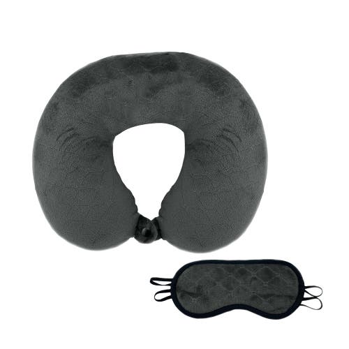 Pursonic Memory Foam Travel Pillow With Sleep Mask In Gray