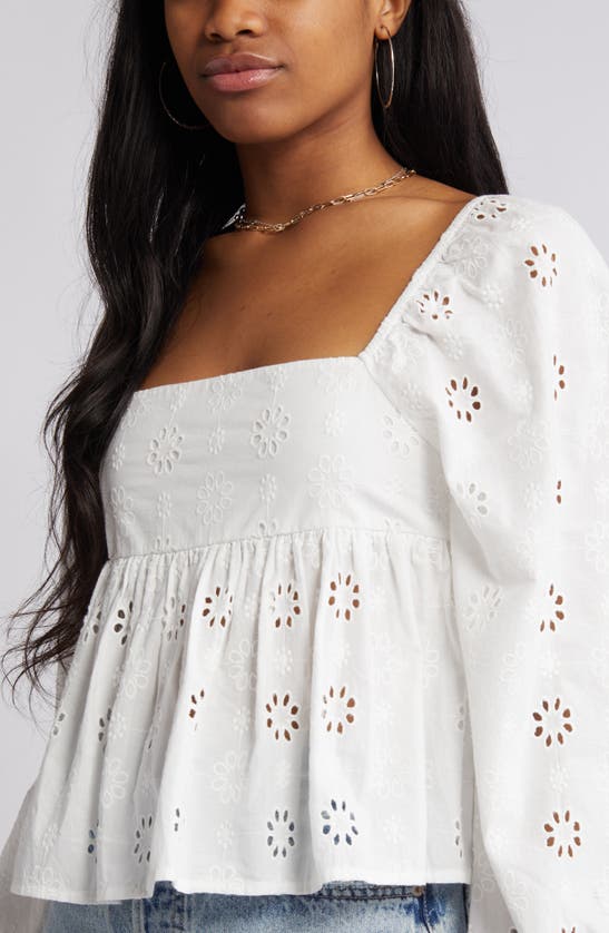 Shop Bp. Eyelet Long Sleeve Babydoll Top In White Blanc