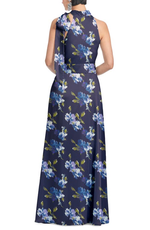 Shop Sachin & Babi Kayla Floral Halter Gown In Midnight Corsage