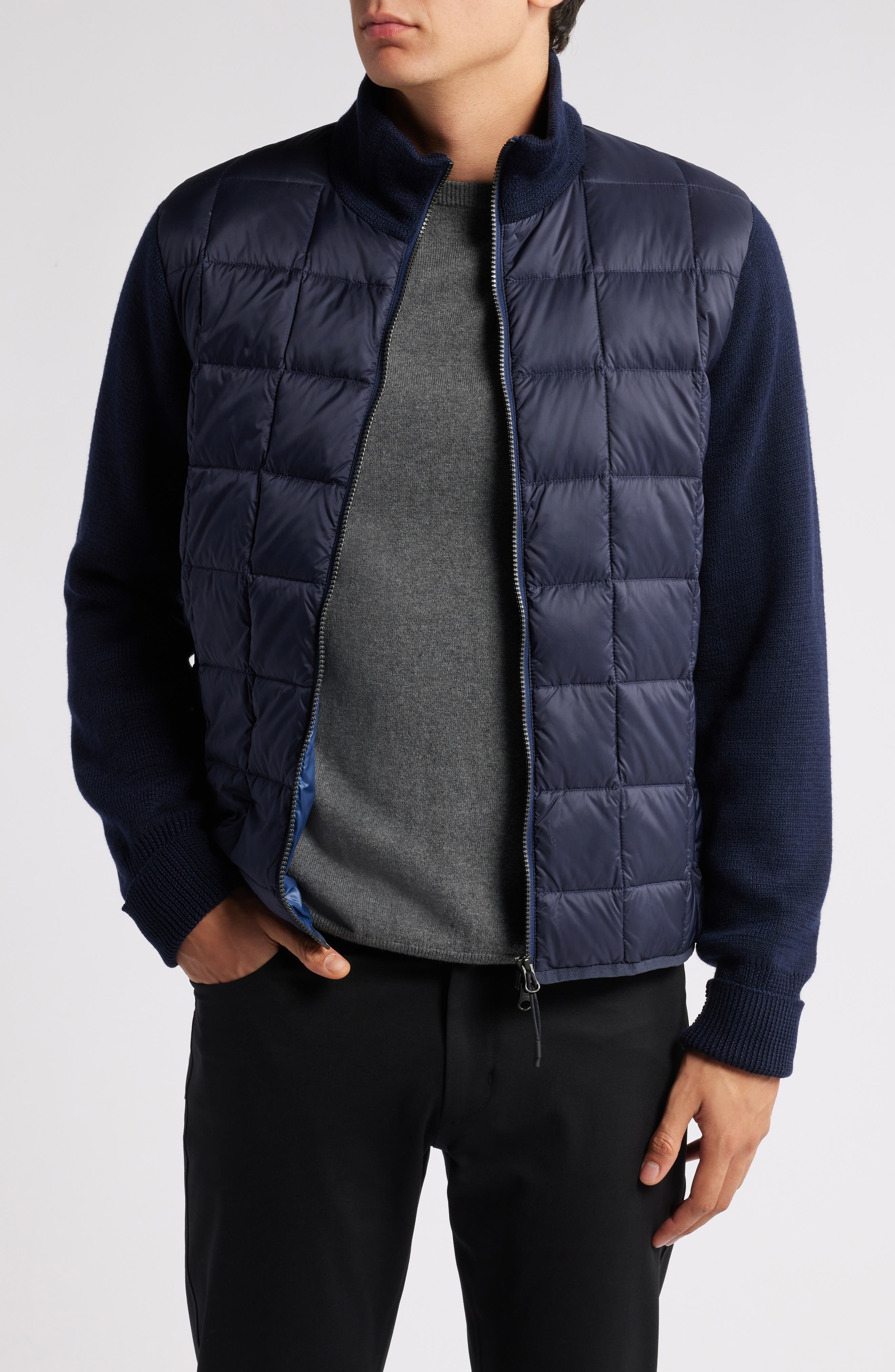 TAION Mixed Media 800 Fill Power Down Jacket in Navy 