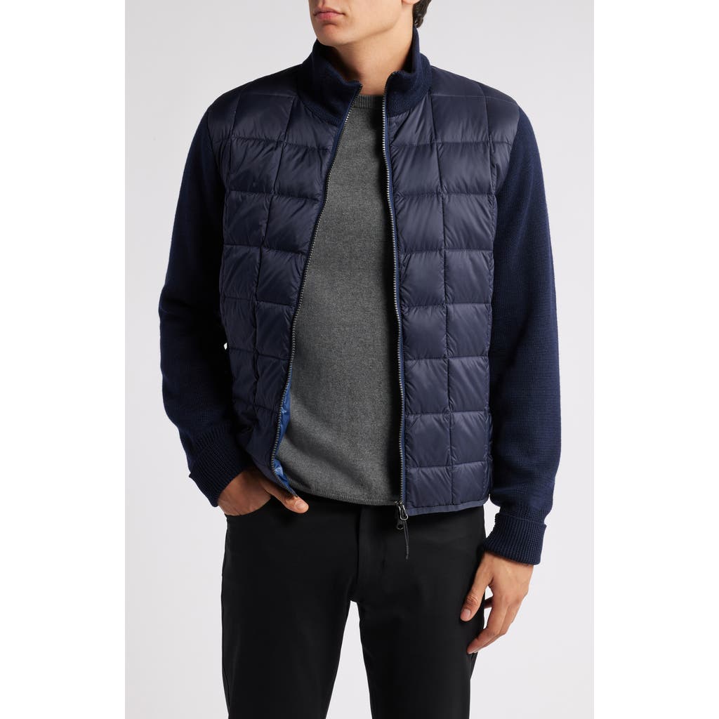 TAION Mixed Media 800 Fill Power Down Jacket in Navy