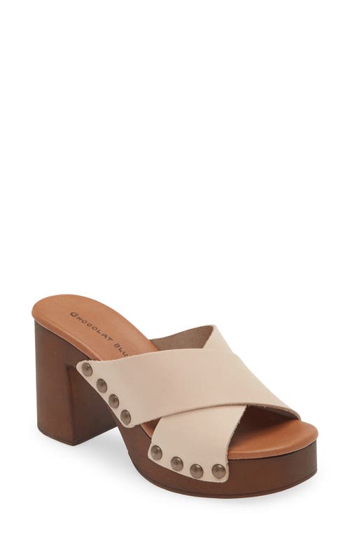 Hedy Platform Slide Sandal in Beige Leather