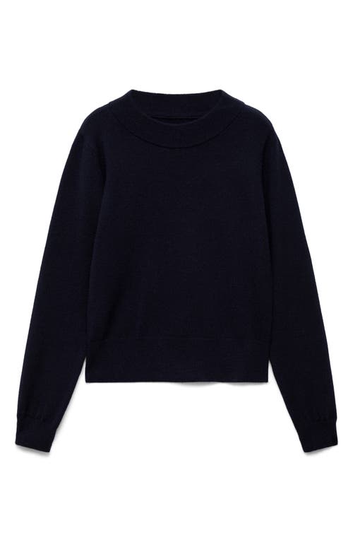Mango Straight Fit Crewneck Sweater In Dark Navy